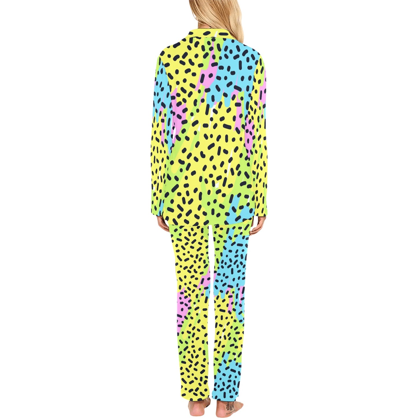 90s Pattern Print Design 2 Women's Long Pajama Set