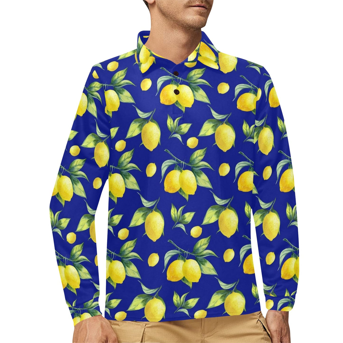 Lemon Pattern Print Design LM06 Long Sleeve Polo Shirt For Men's