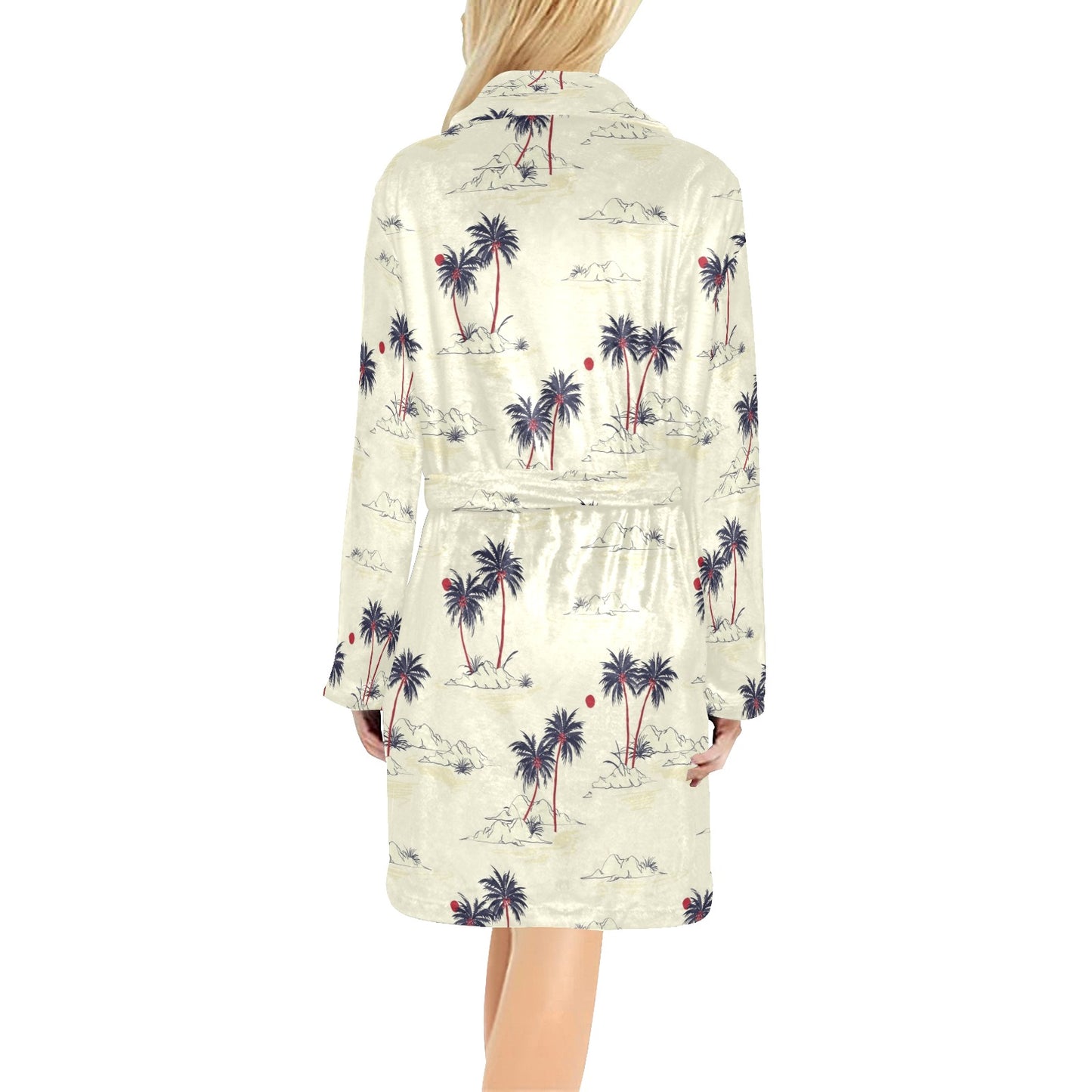 Palm Tree Pattern Print Design PT08 Women's Fleece Robe