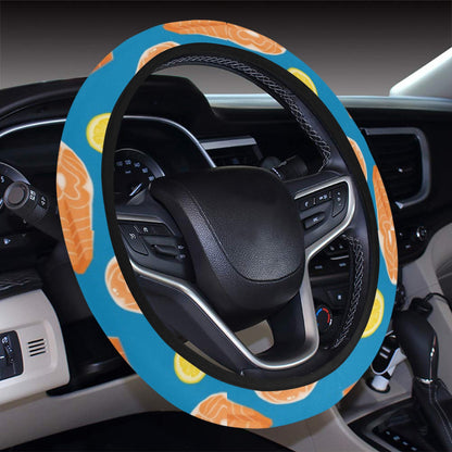 Salmon Steak With Lemon Print Design LKS308 Steering Wheel Cover with Elastic Edge