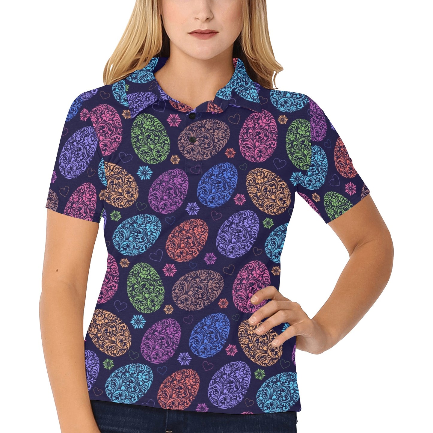 Easter Eggs Pattern Print Design RB012 Women's Polo Shirt