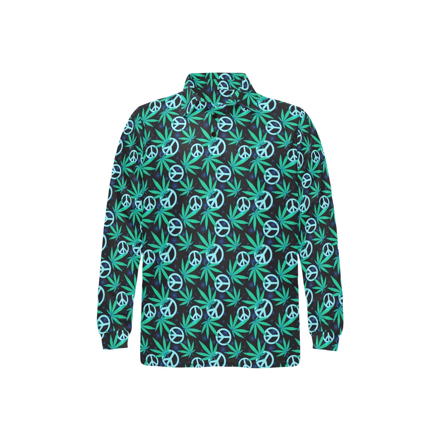Peace Sign Themed Design Print Long Sleeve Polo Shirt For Men's