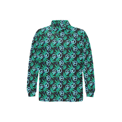 Peace Sign Themed Design Print Long Sleeve Polo Shirt For Men's