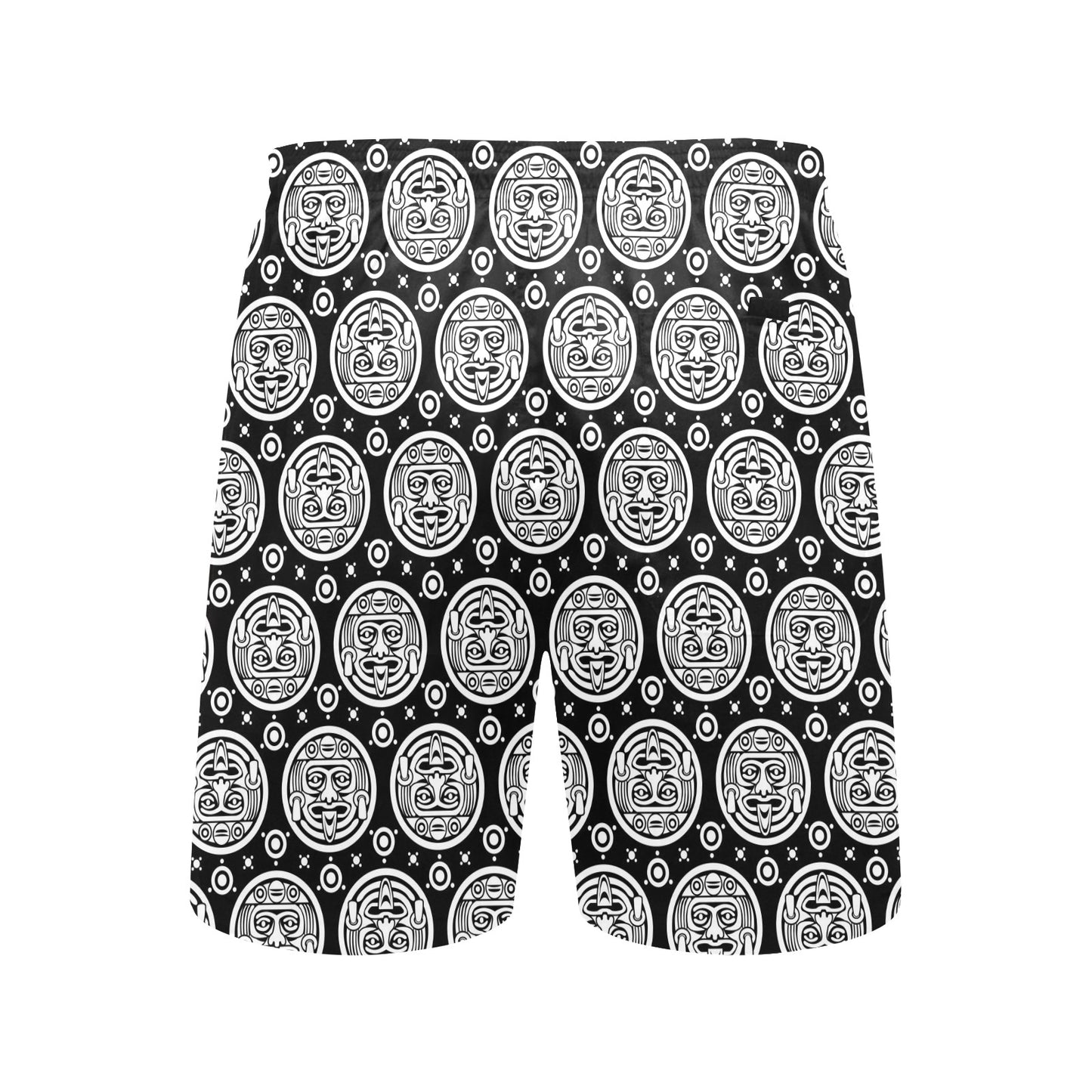 Calendar Aztec White Black Print Pattern Men's Swim Trunks Beach Shorts
