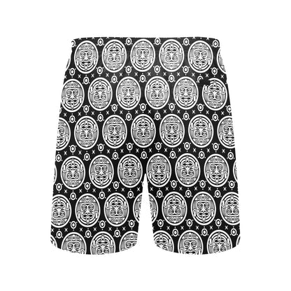 Calendar Aztec White Black Print Pattern Men's Swim Trunks Beach Shorts