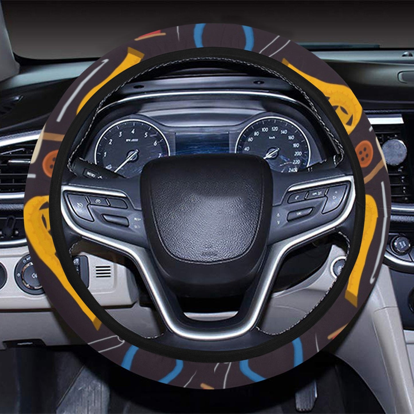 Sewing Equipment Print Design LKS308 Steering Wheel Cover with Elastic Edge