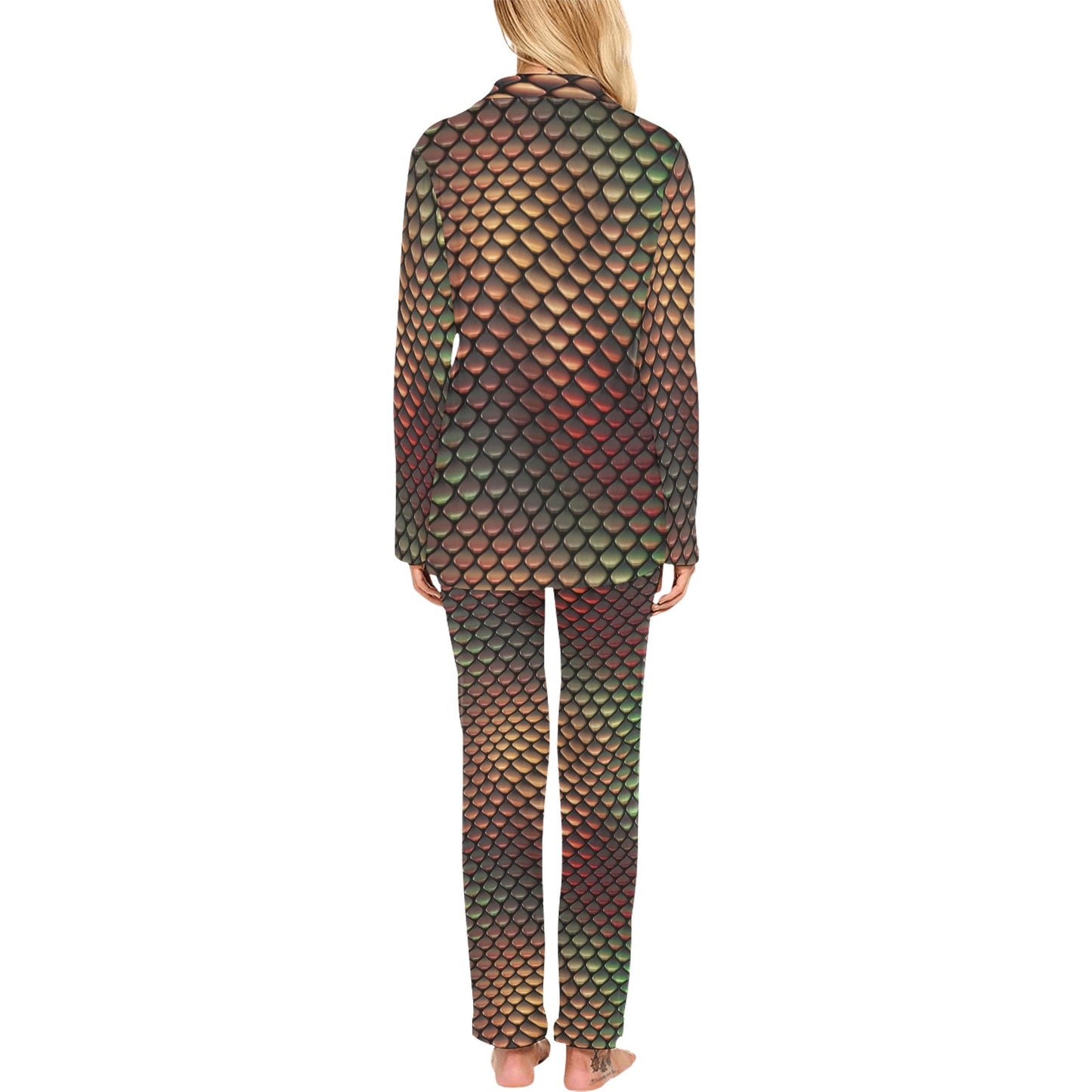 Snake Skin Colorful Print Women's Long Pajama Set