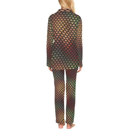 Snake Skin Colorful Print Women's Long Pajama Set