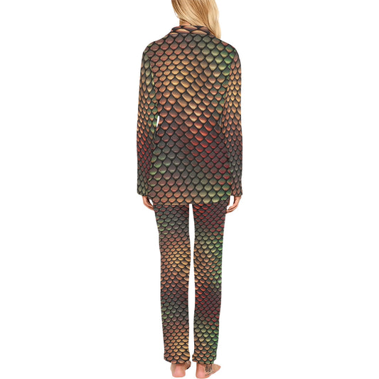 Snake Skin Colorful Print Women's Long Pajama Set