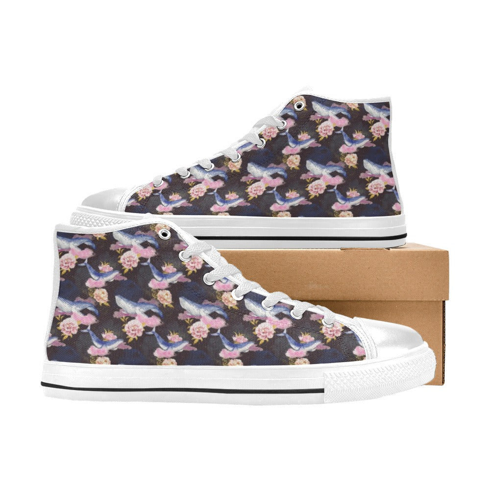 Blue Whale Print Design LKS401 Men's High Top Canvas Shoes