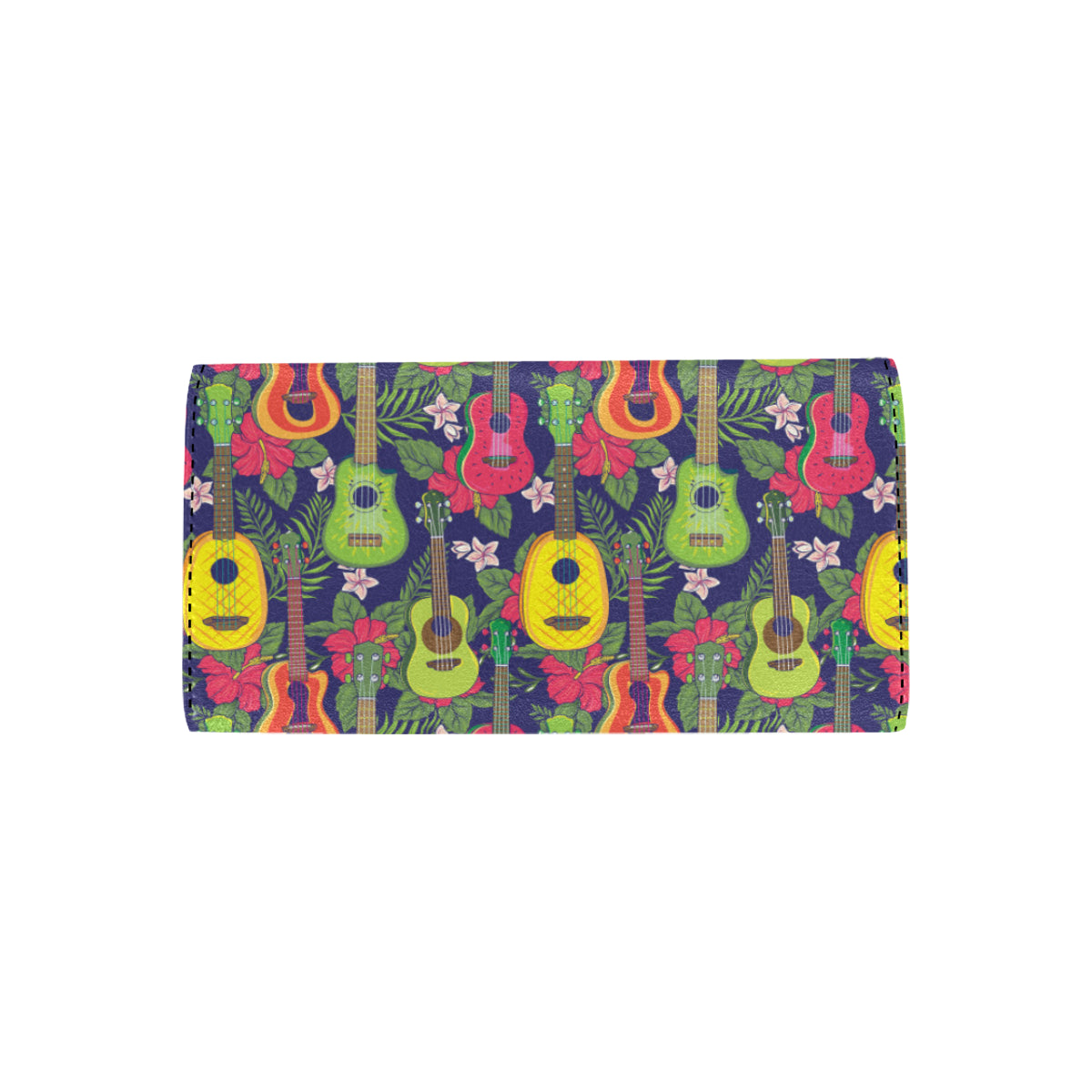 Ukulele Tropical Pattern Print Design 03 Women's Trifold Wallet