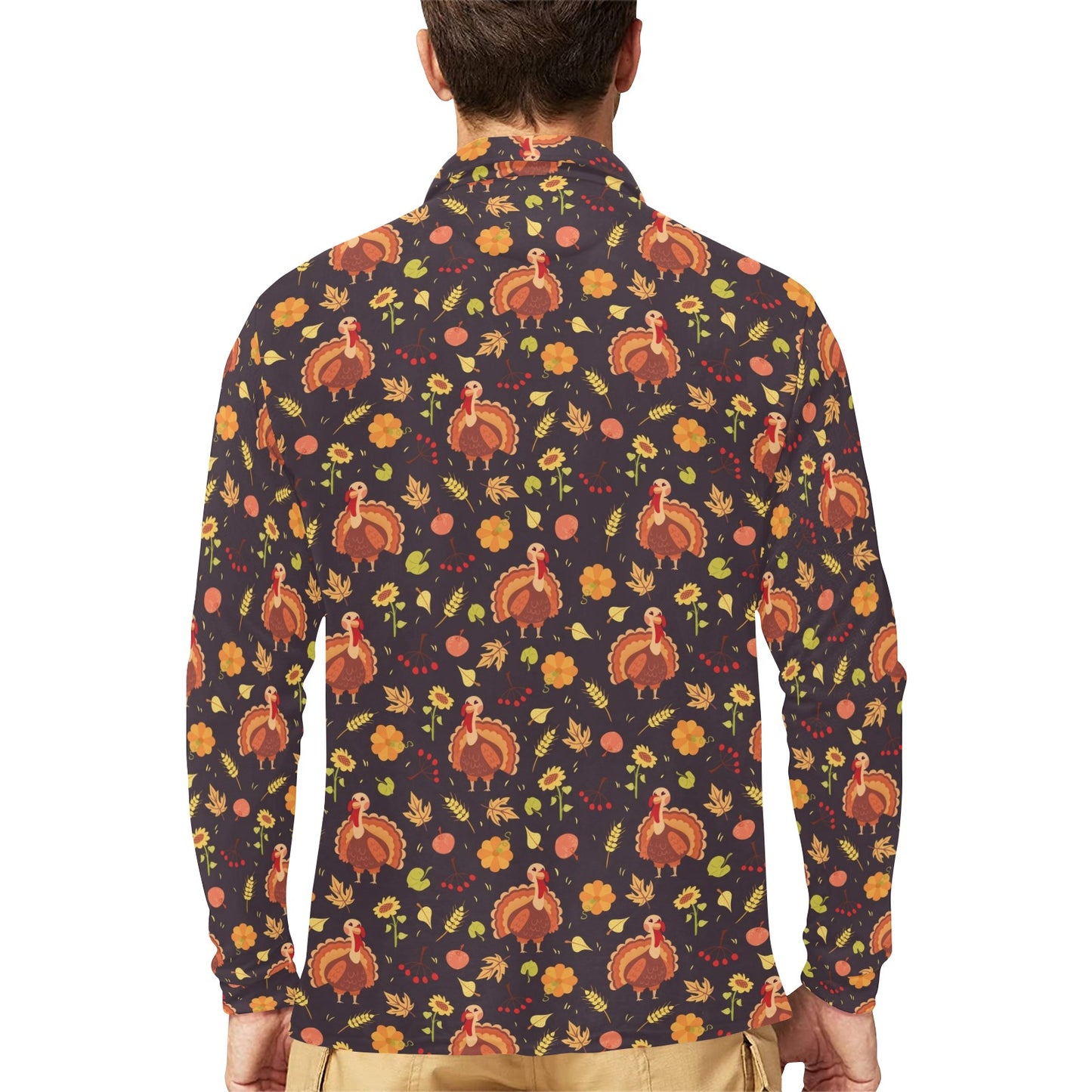 Thanksgiving Print Design LKS305 Long Sleeve Polo Shirt For Men's