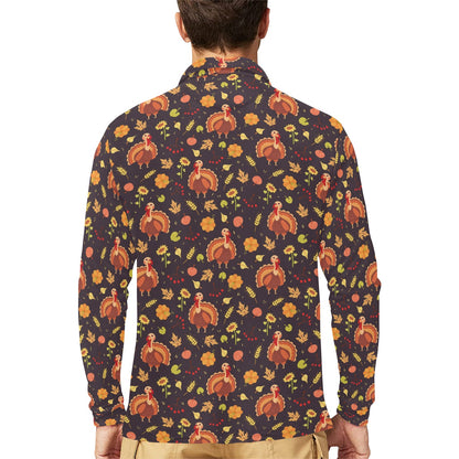 Thanksgiving Print Design LKS305 Long Sleeve Polo Shirt For Men's