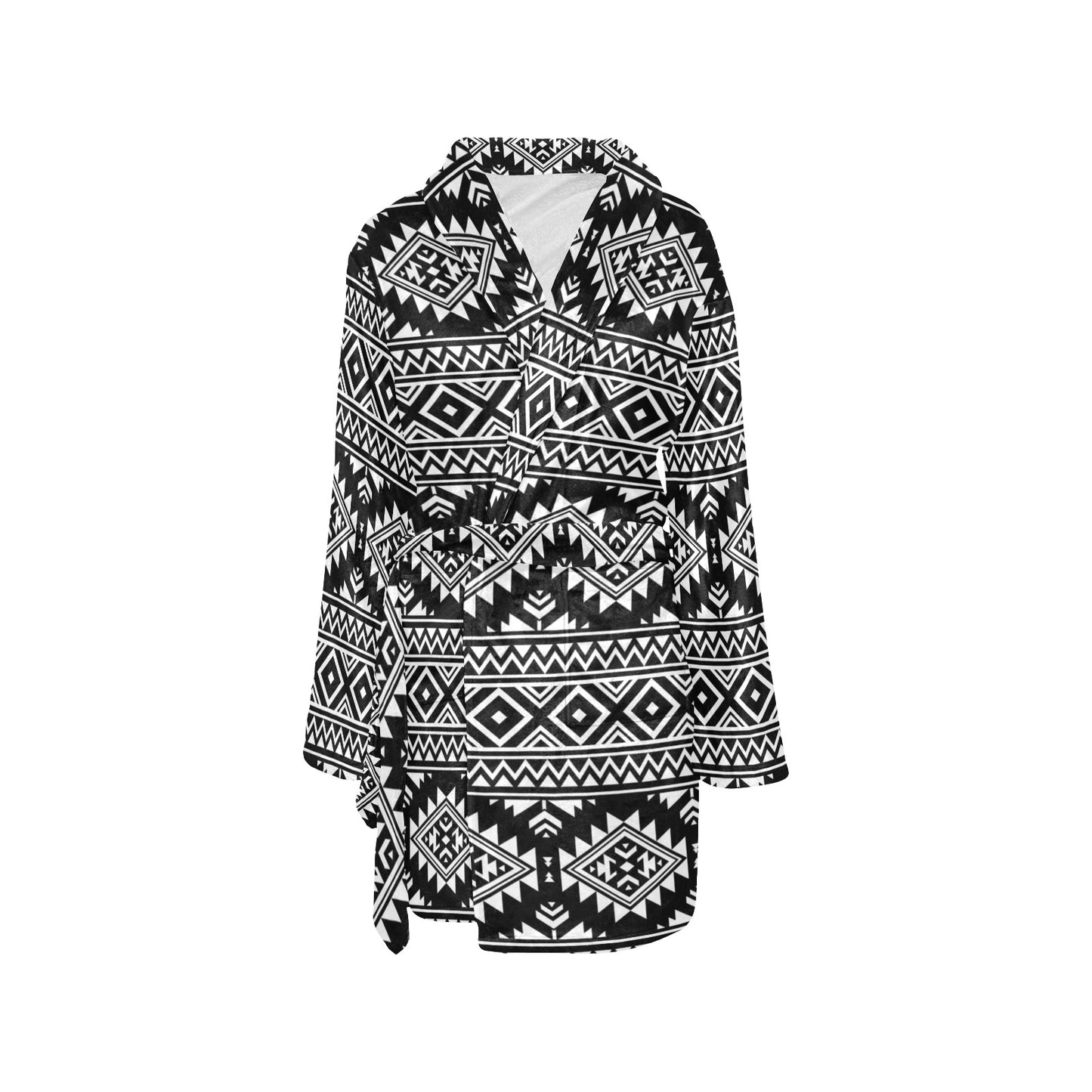 Aztec Black White Print Pattern Women's Fleece Robe