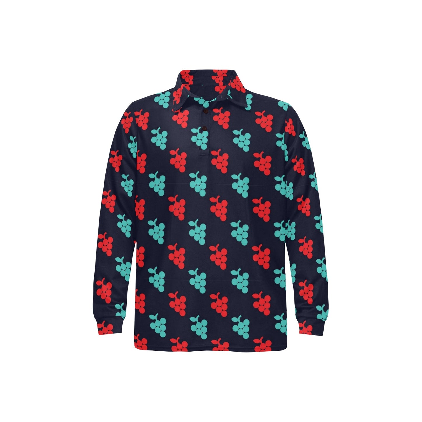 Grape Pattern Print Design GP07 Long Sleeve Polo Shirt For Men's