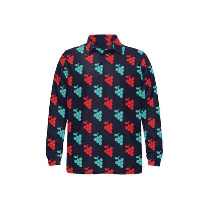 Grape Pattern Print Design GP07 Long Sleeve Polo Shirt For Men's