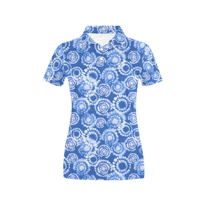 Tie Dye Blue Design Print Women's Polo Shirt