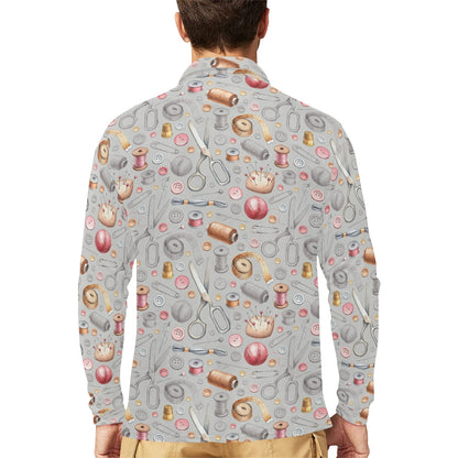 Sewing Equipment Print Design LKS302 Long Sleeve Polo Shirt For Men's