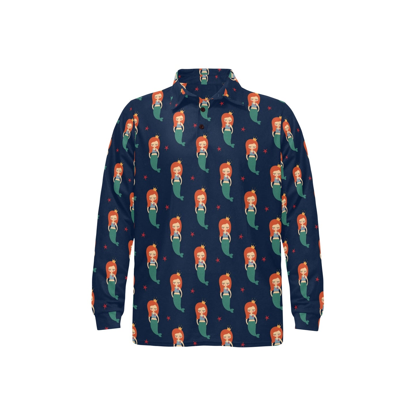 Mermaid Girl Pattern Print Design 01 Long Sleeve Polo Shirt For Men's