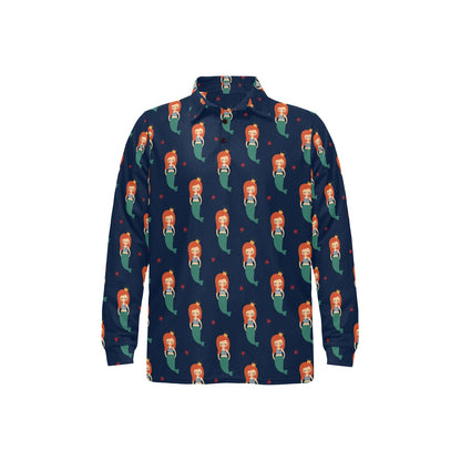 Mermaid Girl Pattern Print Design 01 Long Sleeve Polo Shirt For Men's