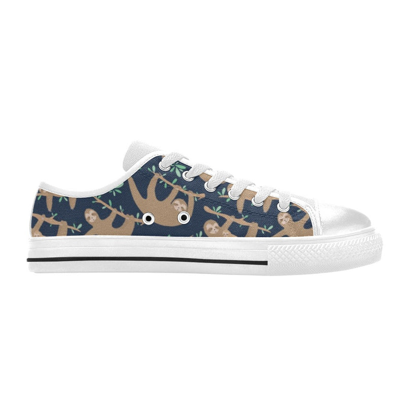 Sloth Print Design LKS307 Women's White Low Top Shoes