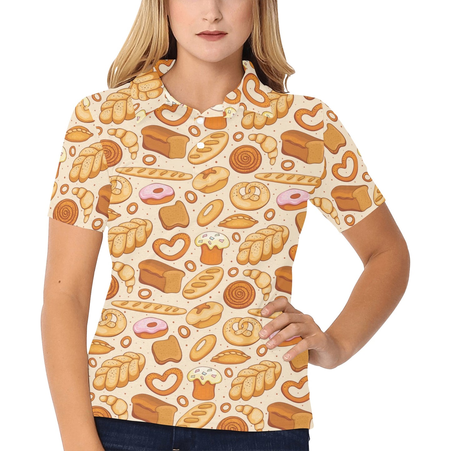Bread Pattern Print Design 01 Women's Polo Shirt