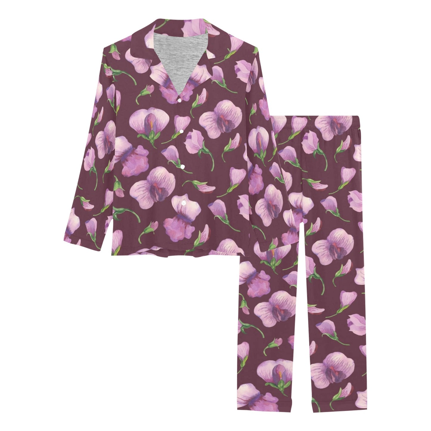Peony Pattern Print Design PE010 Women's Long Pajama Set
