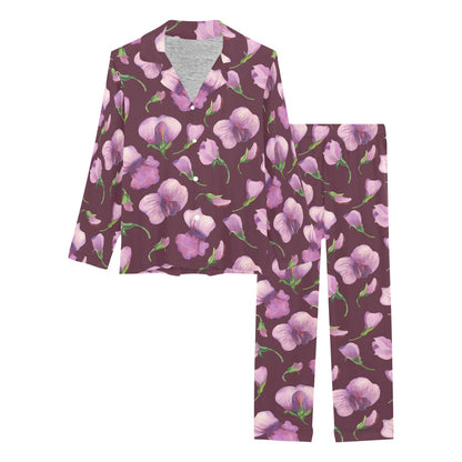 Peony Pattern Print Design PE010 Women's Long Pajama Set