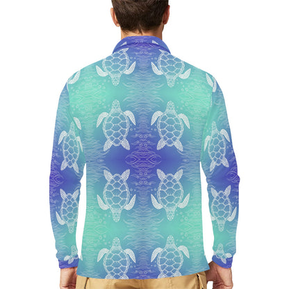 Sea Turtle Draw Long Sleeve Polo Shirt For Men's
