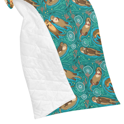 Sea Otter Pattern Print Design 01 Premium Quilt