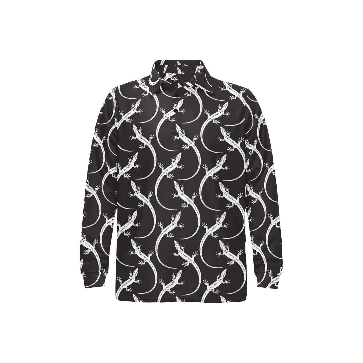 lizard Pattern Print Design 01 Long Sleeve Polo Shirt For Men's