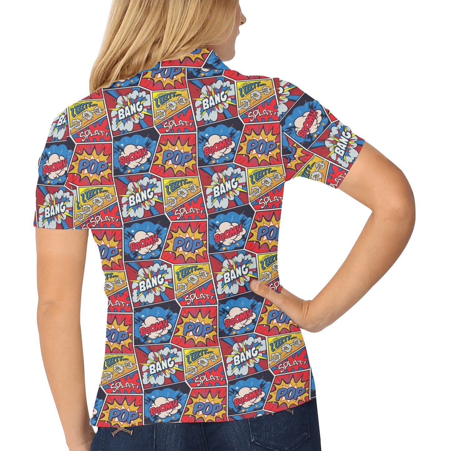 Comic Book Pattern Print Design 03 Women's Polo Shirt