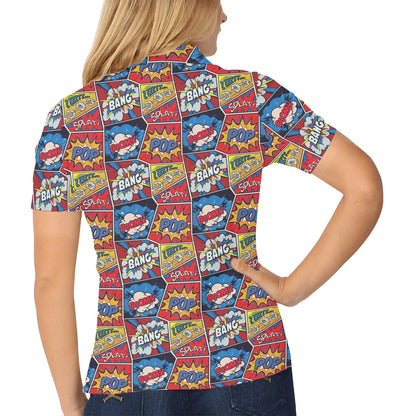 Comic Book Pattern Print Design 03 Women's Polo Shirt