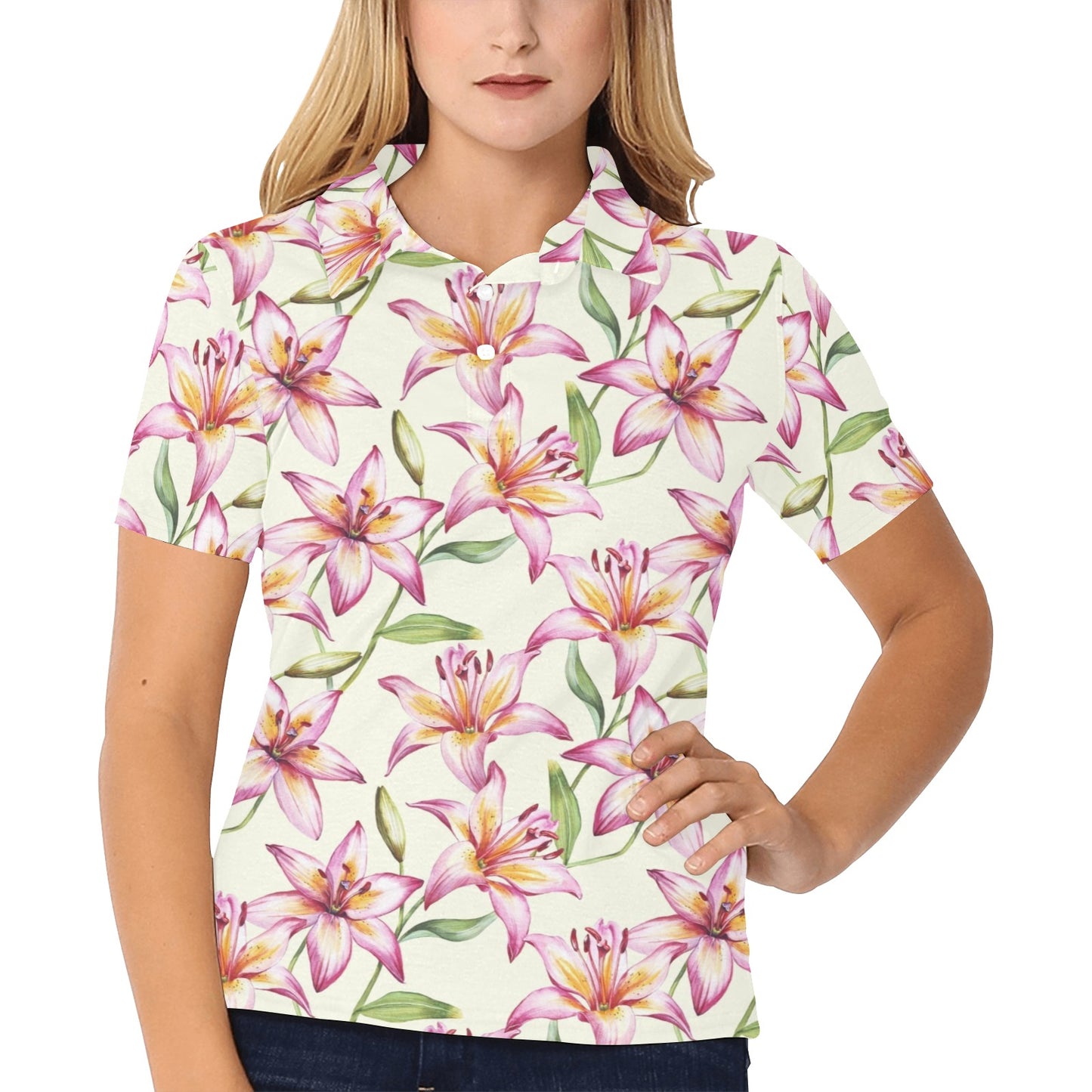 Lily Pattern Print Design LY011 Women's Polo Shirt