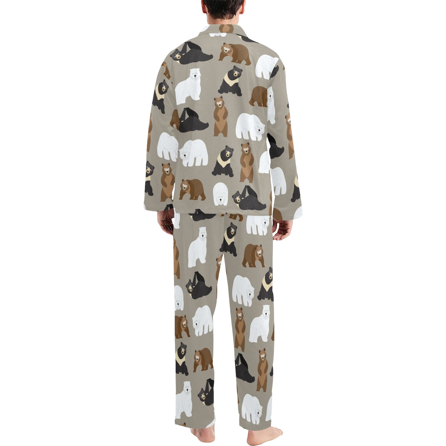 Bear Pattern Print Design BE03 Men's Long Pajama Set