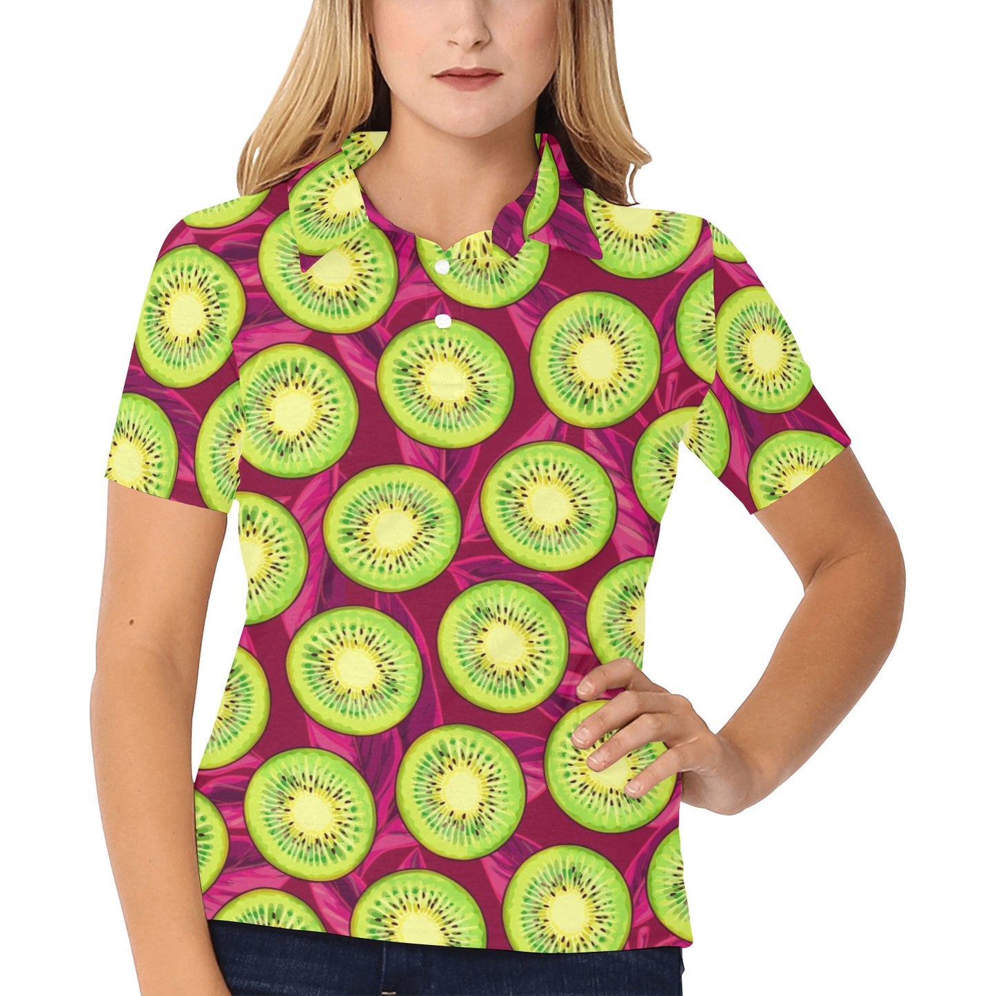 Kiwi Pattern Print Design KW05 Women's Polo Shirt