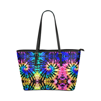 Tie Dye Rainbow Design Print Leather Tote Bag