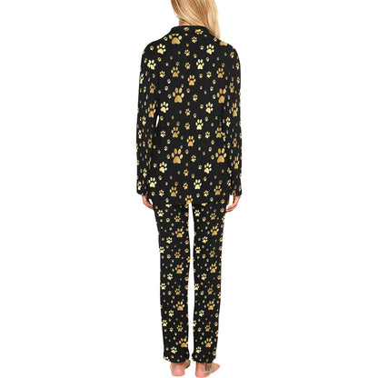 Paw Gold Print Women's Long Pajama Set