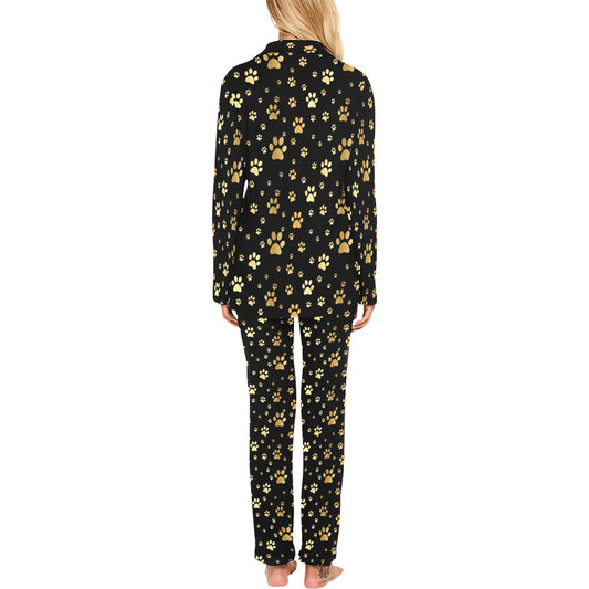 Paw Gold Print Women's Long Pajama Set