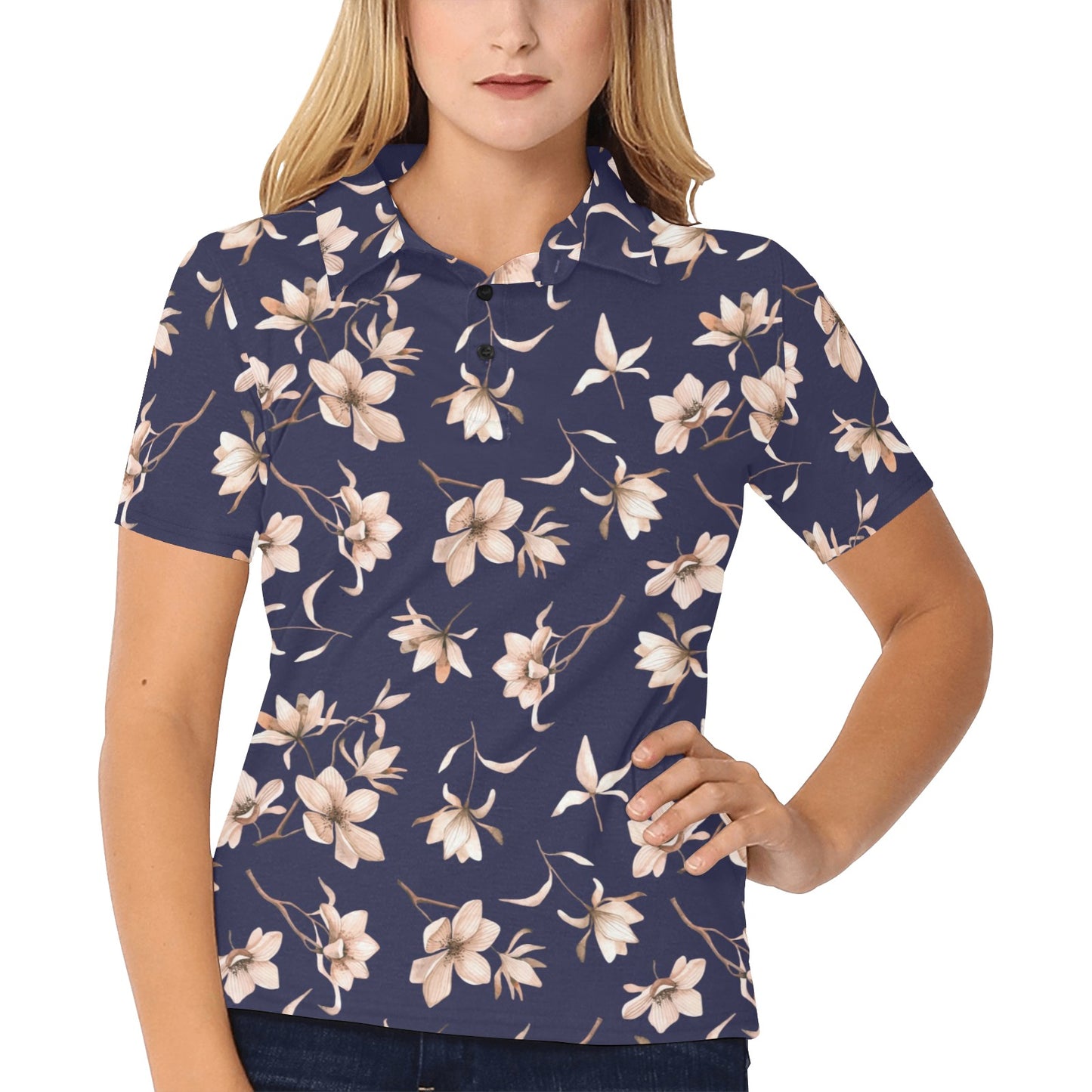 Beautiful Floral Pattern Women's Polo Shirt
