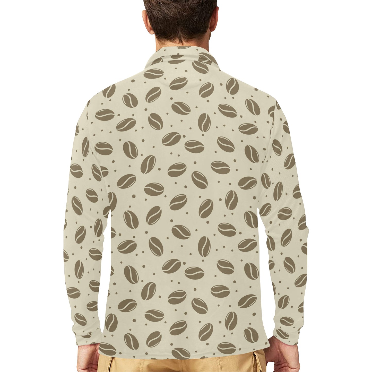 Coffee Pattern Print Design 02 Long Sleeve Polo Shirt For Men's