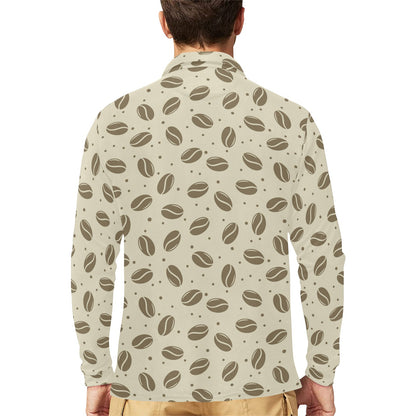 Coffee Pattern Print Design 02 Long Sleeve Polo Shirt For Men's