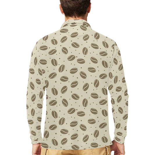Coffee Pattern Print Design 02 Long Sleeve Polo Shirt For Men's