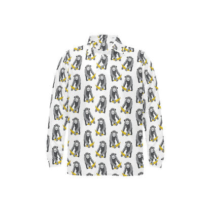 Chimpanzee Pattern Print Design 05 Long Sleeve Polo Shirt For Men's