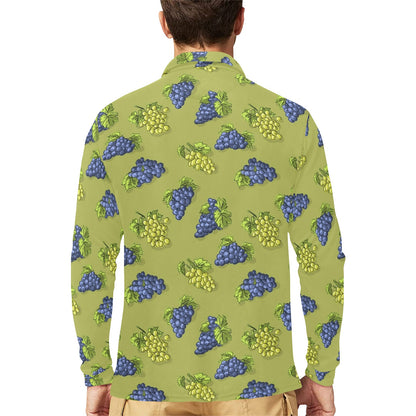Grape Pattern Print Design GP08 Long Sleeve Polo Shirt For Men's