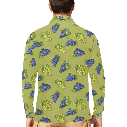Grape Pattern Print Design GP08 Long Sleeve Polo Shirt For Men's