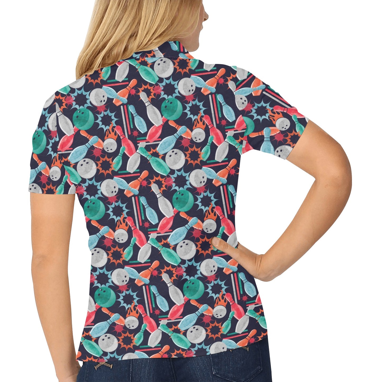 Bowling Pattern Print Design 08 Women's Polo Shirt