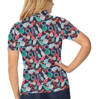 Bowling Pattern Print Design 08 Women's Polo Shirt