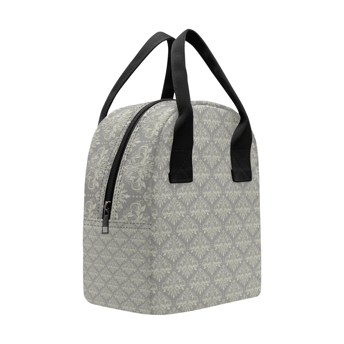 Damask Grey Elegant Print Pattern Insulated Lunch Bag