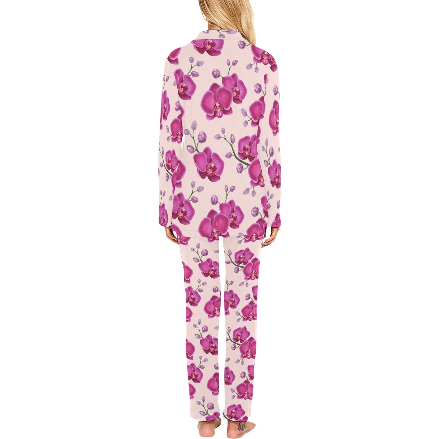 Orchid Purple Pattern Print Design OR04 Women's Long Pajama Set